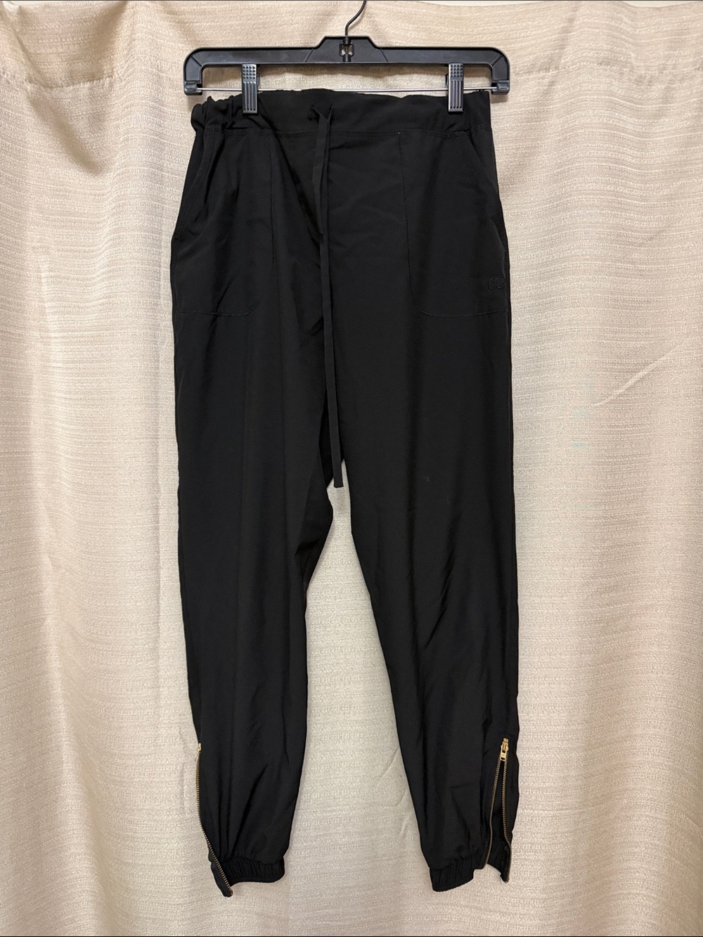 Women's Black Drawstring Zip-Hem Jogger Pants